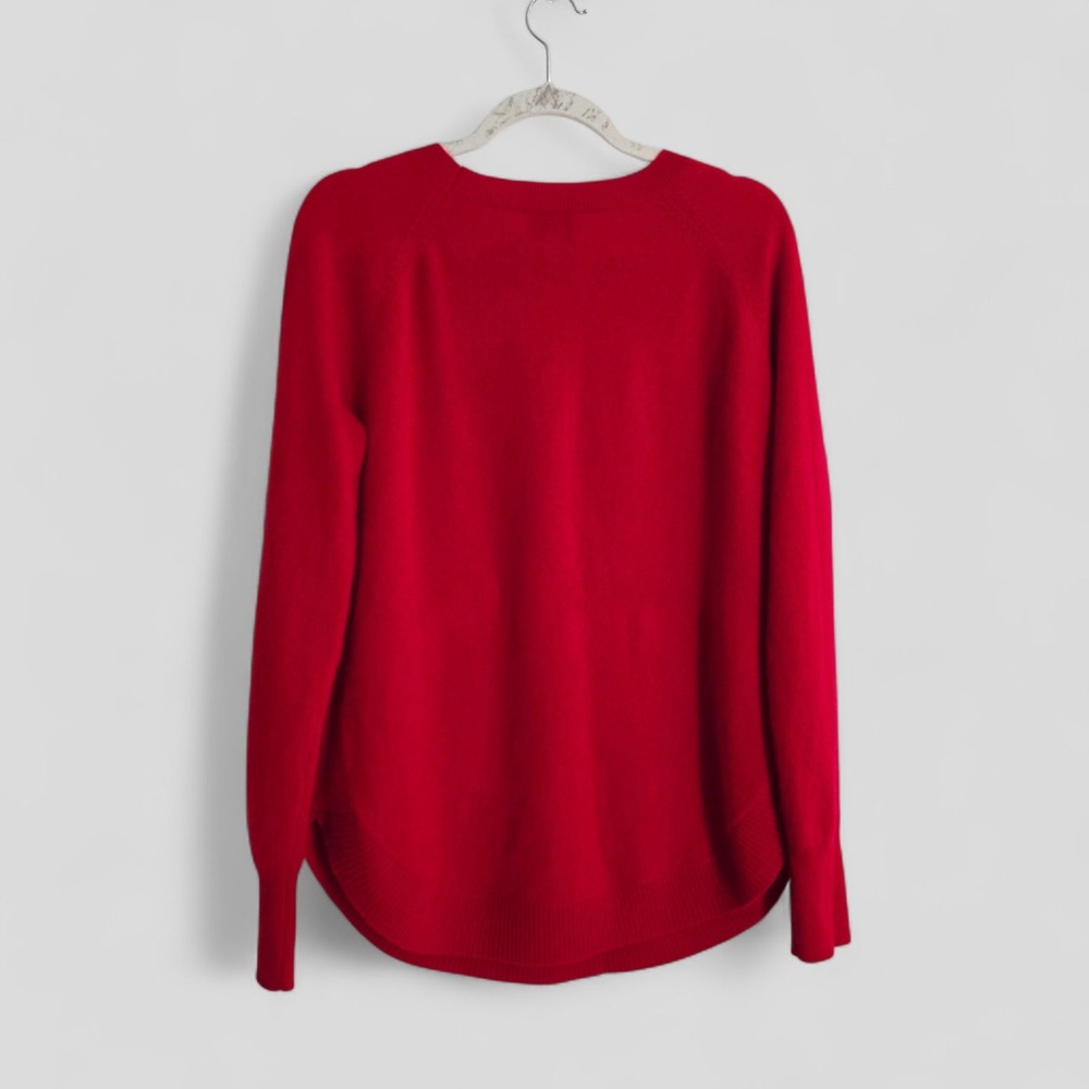 Belle France Cashmere Sweater Scalloped Hem Red Size Large - Picture 2 of 6